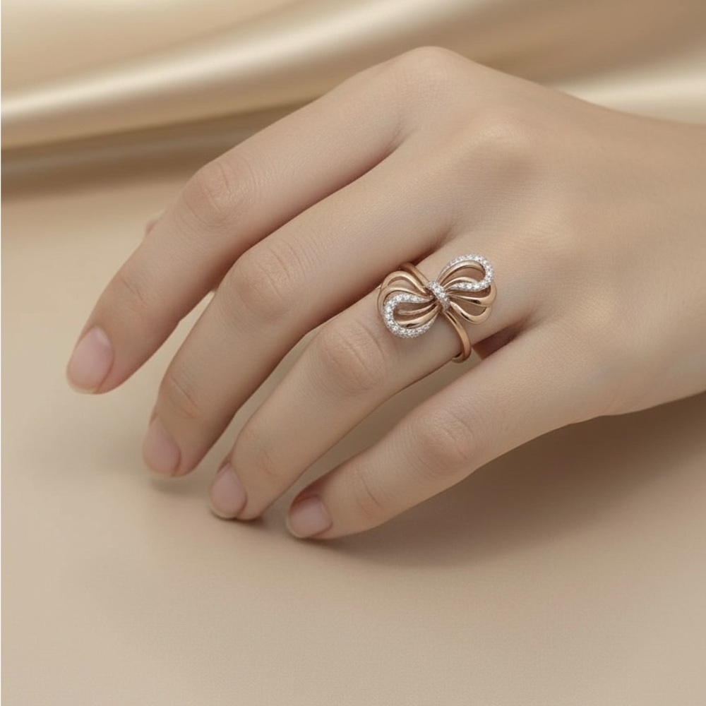 Effy 14k Gold and Silver Diamond Bow Ring Size 7